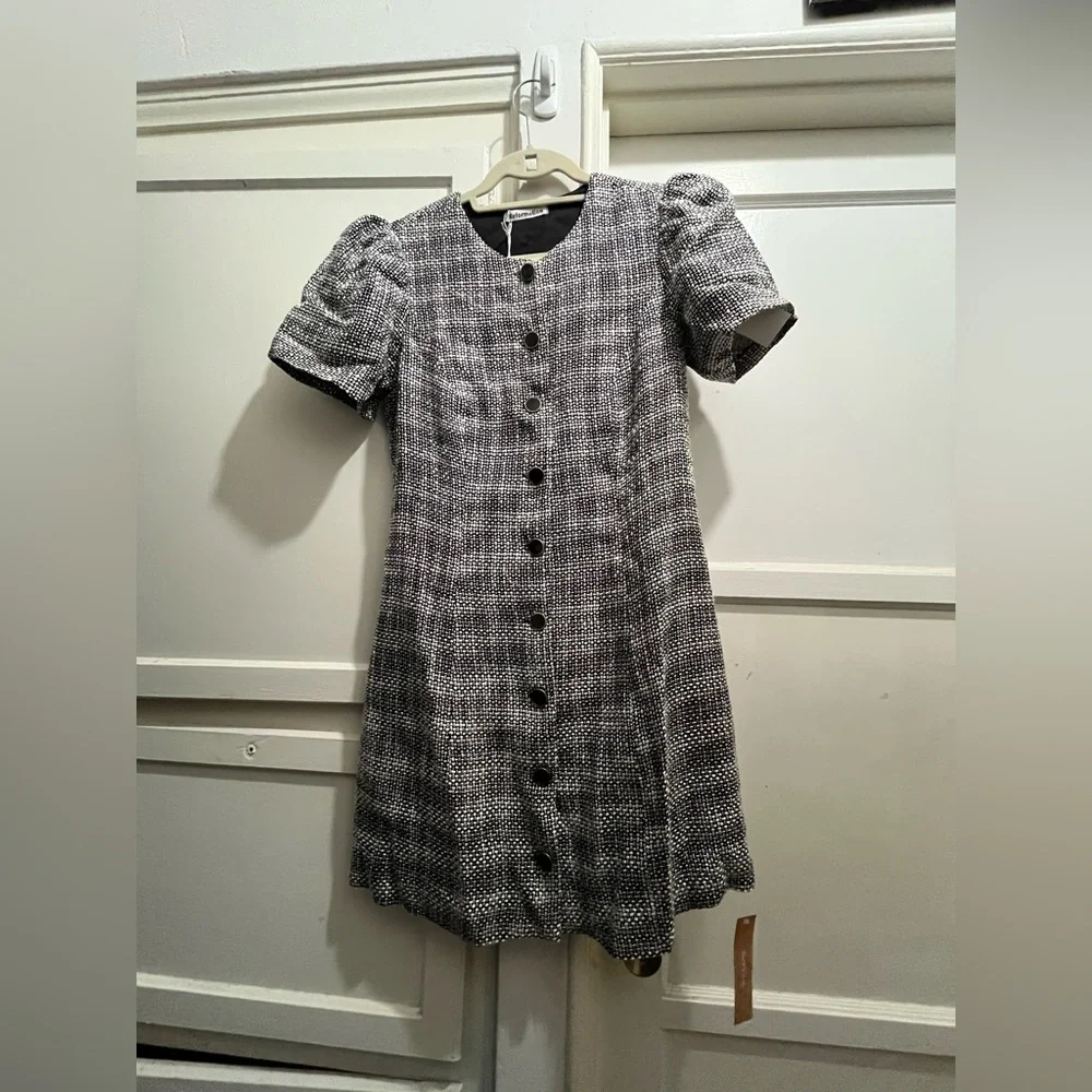 Reformation Olivette dress size 8 black/white tweed NEW NWT - Picture 5 of 15